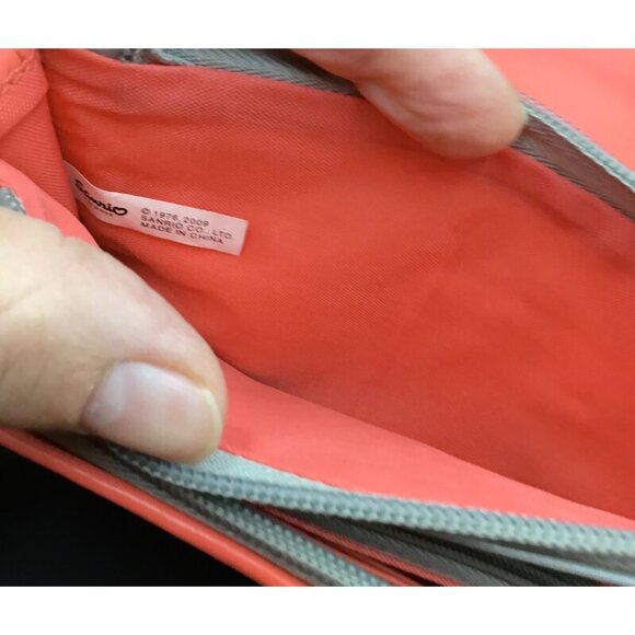Hello Kitty Purse Gray Coral Pink Crossbody Shoulder Bag Zippered Pockets Sanrio - Picture 7 of 12